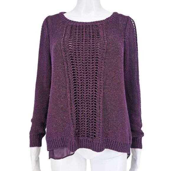 Lucky Brand Metallic Mix Sweater Sparkle Purple M - Picture 1 of 7